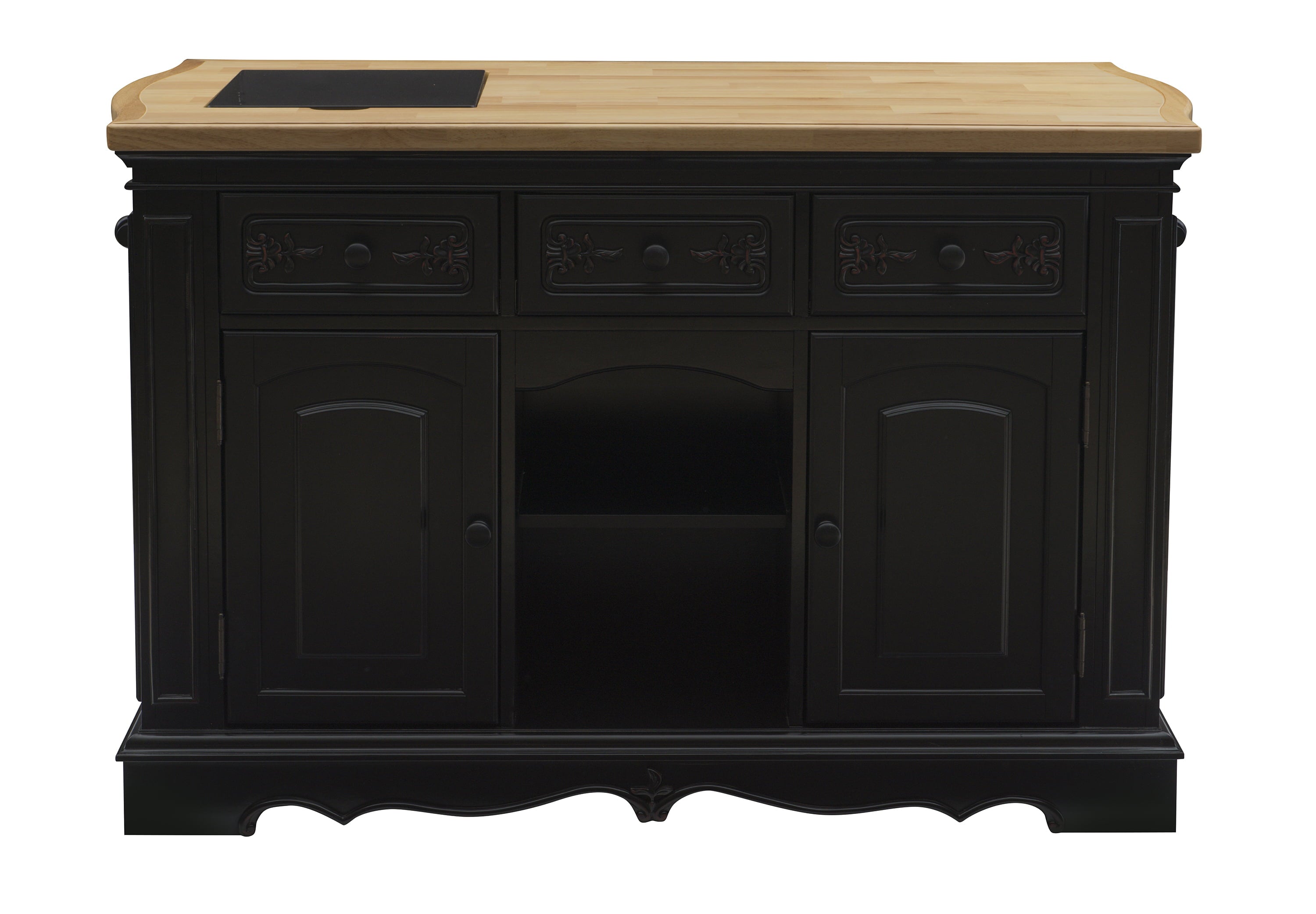 Pennfield Kitchen Island with Black Granite Removable Cutting Surface, Black and Natural