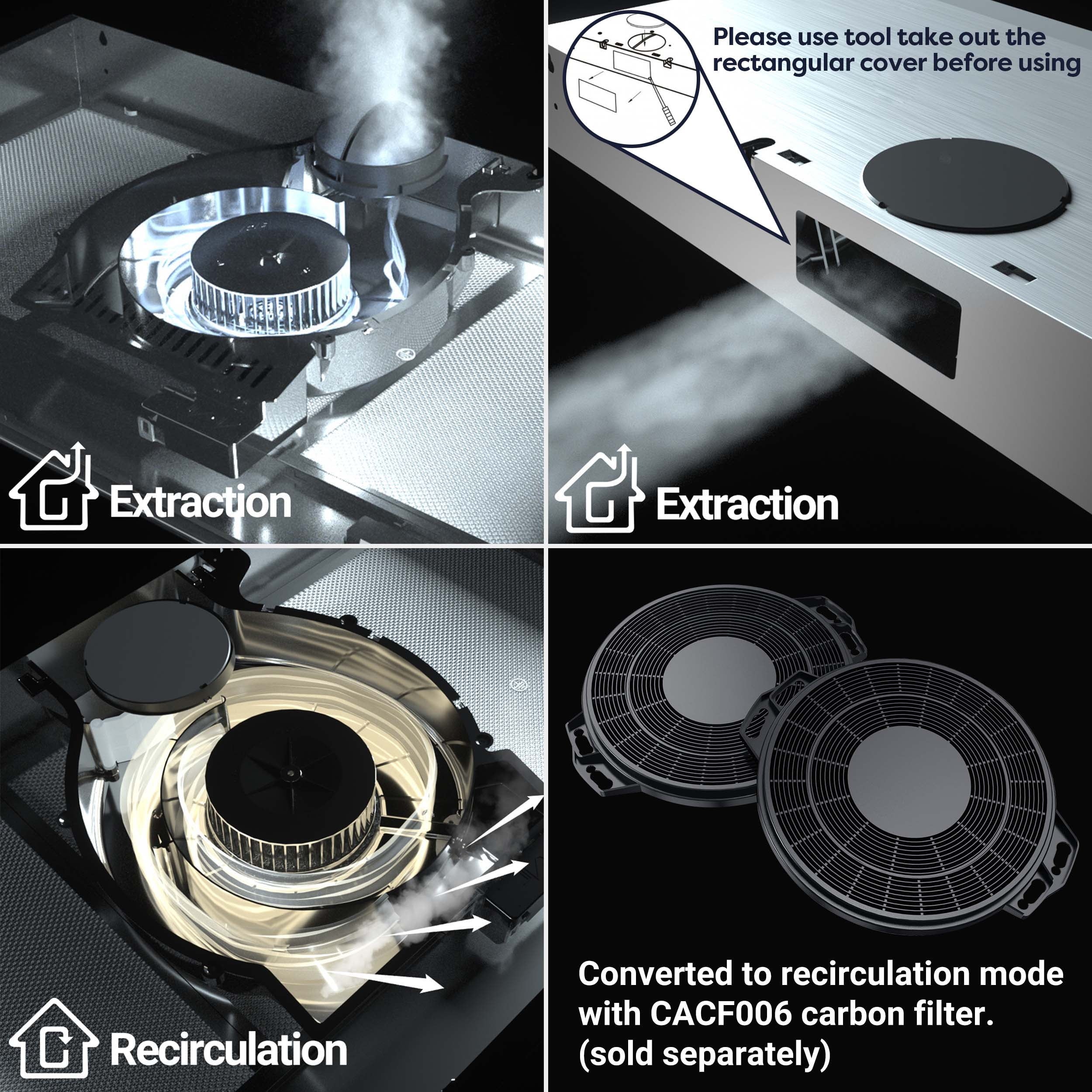 CIARRA Black Range Hood 30 inch Under Cabinet with Ducted Convertible Ductless Slim Kitchen over Stove Vent