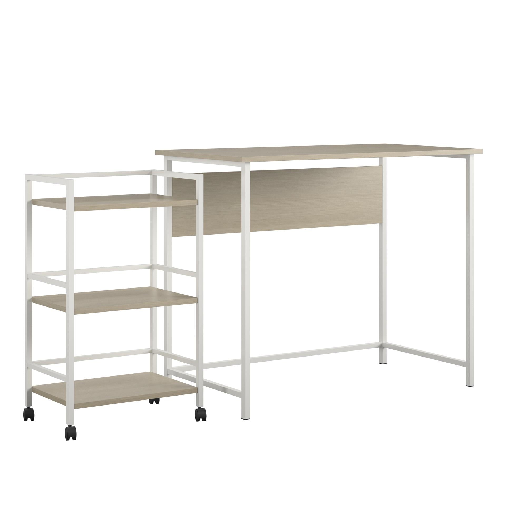 Mainstays Bryant Desk with Rolling Cart, Pale Oak/White
