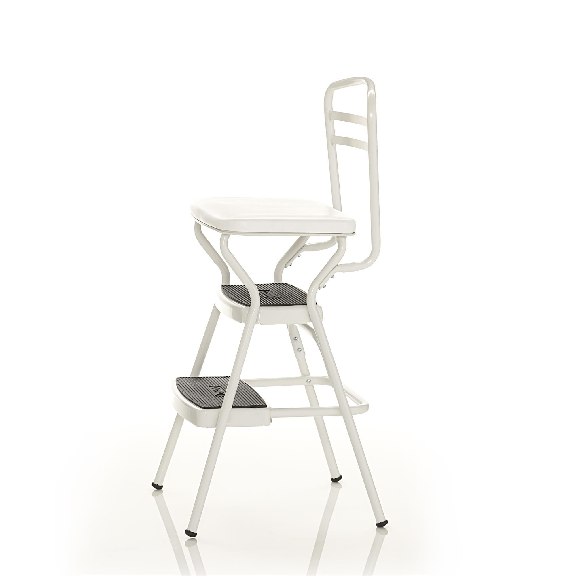 COSCO Stylaire Retro Chair + Step Stool with flip-up seat (white, one pack)