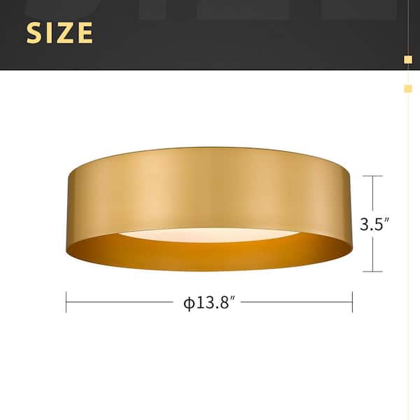 13.8 in. 1-Light Gold Flush Mount with Frosted Glass Shade