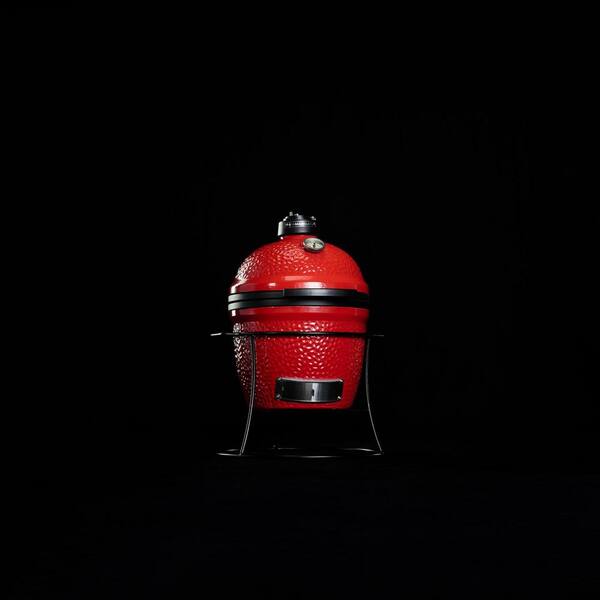 Joe Jr. 13.5 in. Portable Charcoal Grill in Red with Cast Iron Cart, Heat Deflectors and Ash Tool