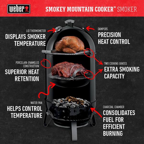 18 in. Smokey Mountain Cooker Smoker in Black with Cover and Built-In Thermometer