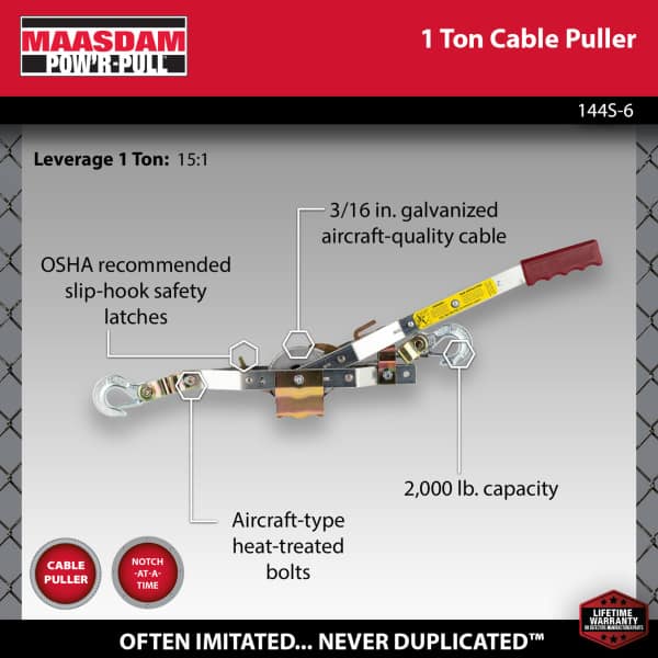 2,000 lb. 1-Ton Capacity 12 ft. Max Lift 15:1 Leverage Winch Puller Come Along Tool with 12 ft. of Cable Included