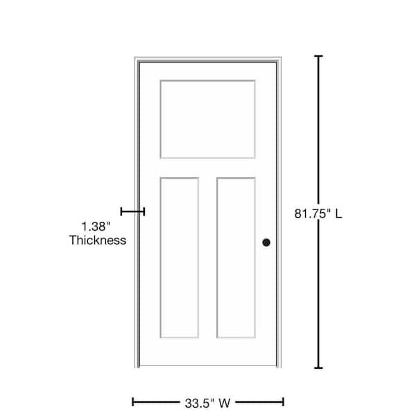 32 in. x 80 in. Smooth Cratsman 3-Panel Left-Hand Solid Core Primed Molded Composite Single Prehung Interior Door
