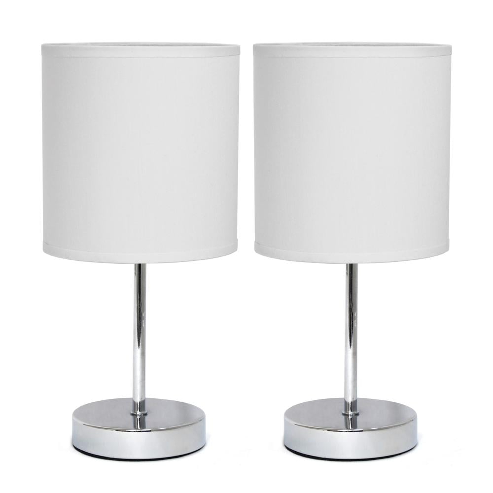 Simple Designs Chrome Mini Basic Table Lamp with Fabric Shade 2 Pack Set