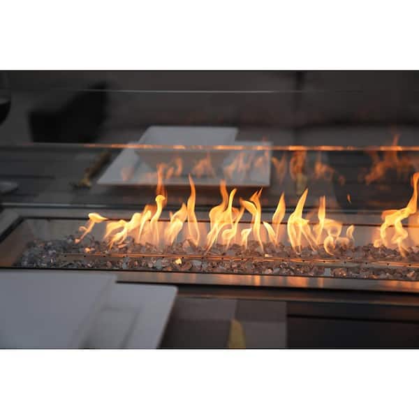 Firefly Brown Wicker Rectangular Propane Fire Pit Table with Tempered Glass Surround