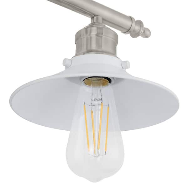 Glenhurst 25 in. 3-Light Industrial Farmhouse White and Brushed Nickel Bathroom Vanity Light Fixture with Metal Shades