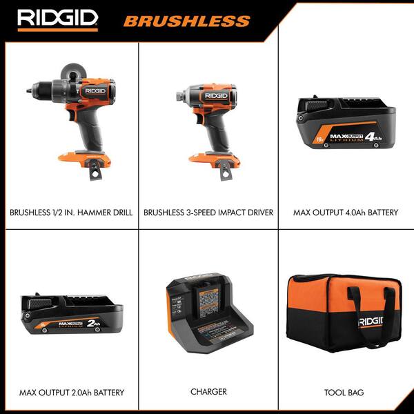 18V Brushless Cordless 3-Tool Combo Kit w/ Hammer Drill, Impact Driver, Jig Saw, Batteries, Charger & Bag