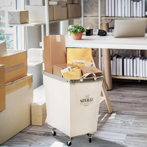 Natural White Commercial Grade Heavy-Duty Extra Large Canvas Laundry Hamper with Wheels