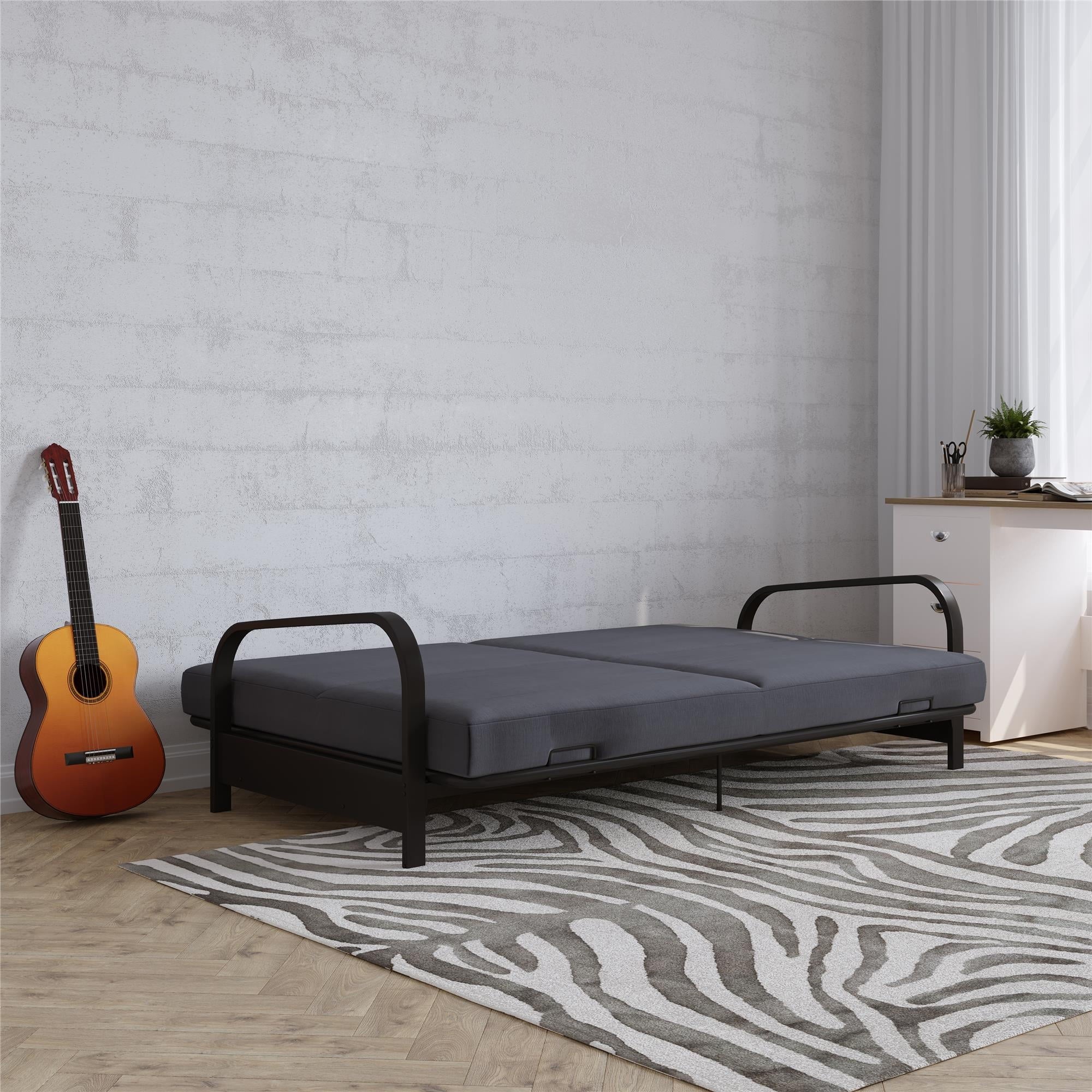 DHP College Metal Arm Futon, Black Frame with Gray Mattress