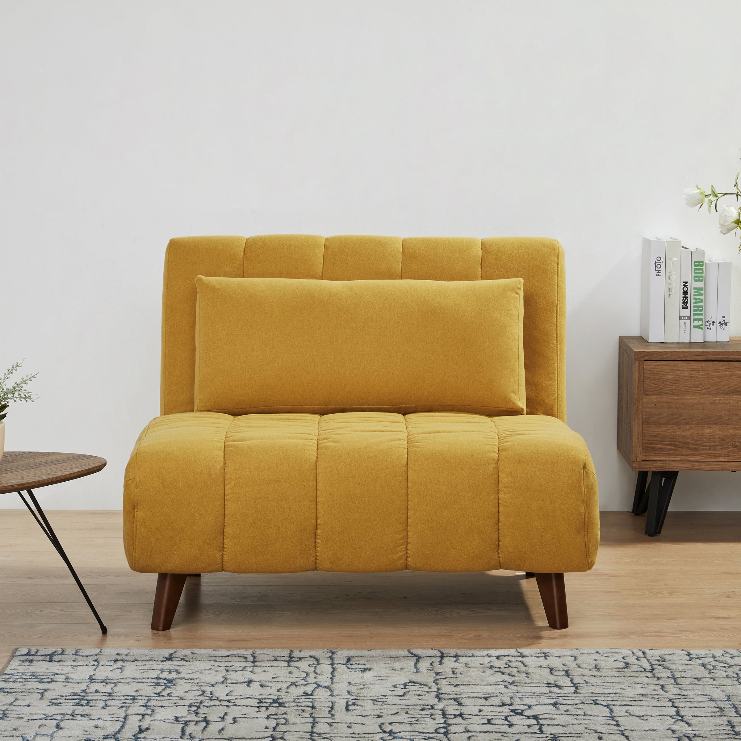 A&D Home Springfield Polyester Convertible Futon Chair, Yellow