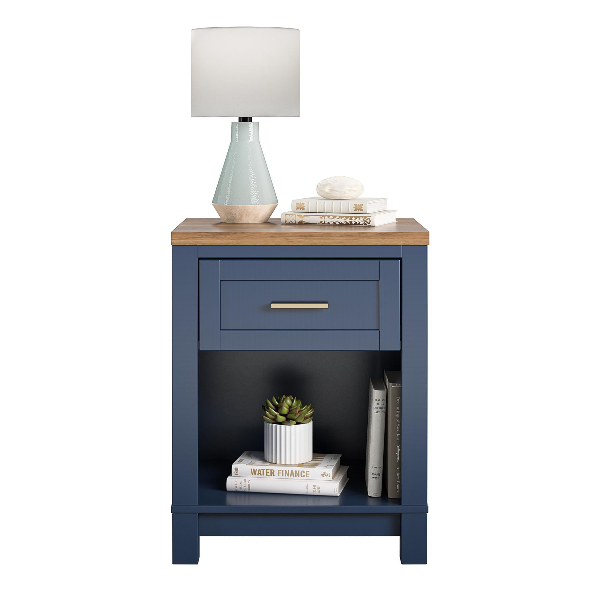 Ameriwood Home Josiah Nightstand, Navy with Walnut top