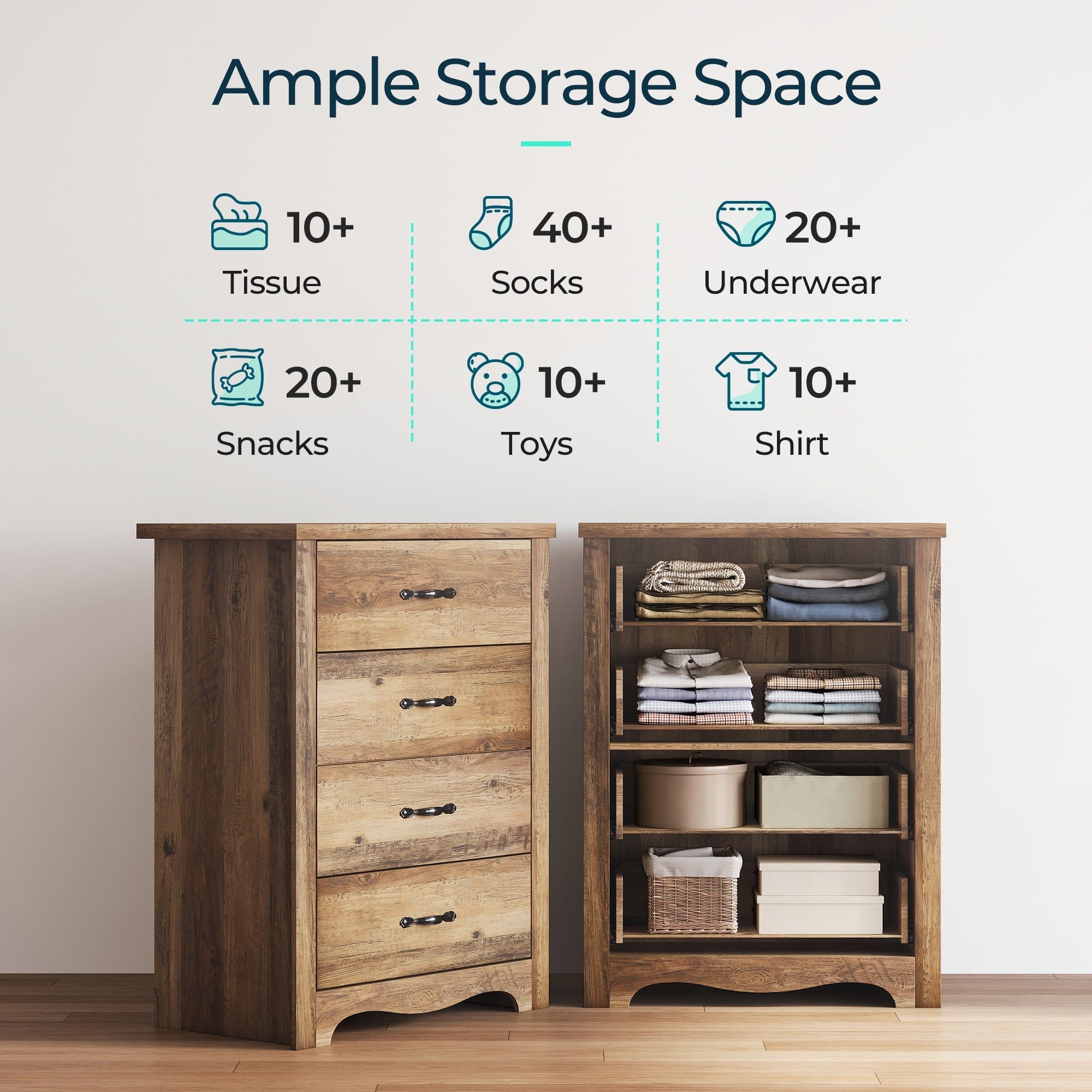 LINSY HOME Brown Dressers,Chest of 4 Drawers