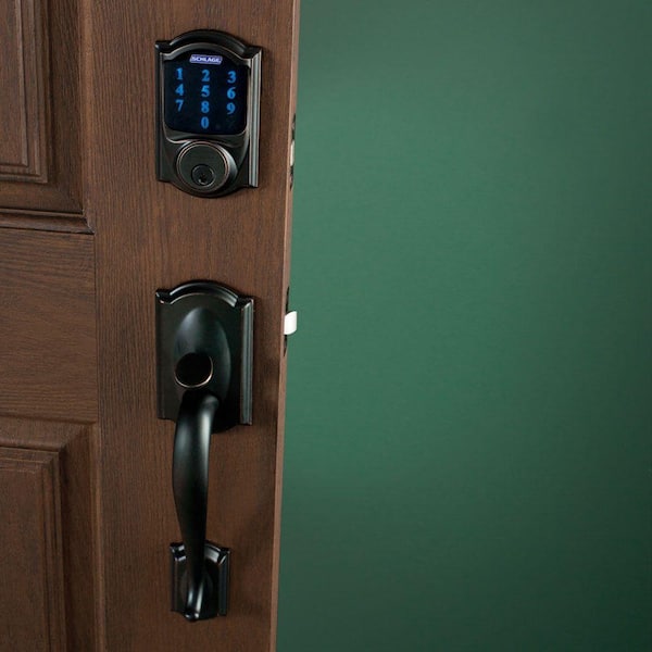 Camelot Aged Bronze Connect Z-Wave Plus Smart Wifi Deadbolt Door Lock and Accent handle Handleset with Camelot Trim
