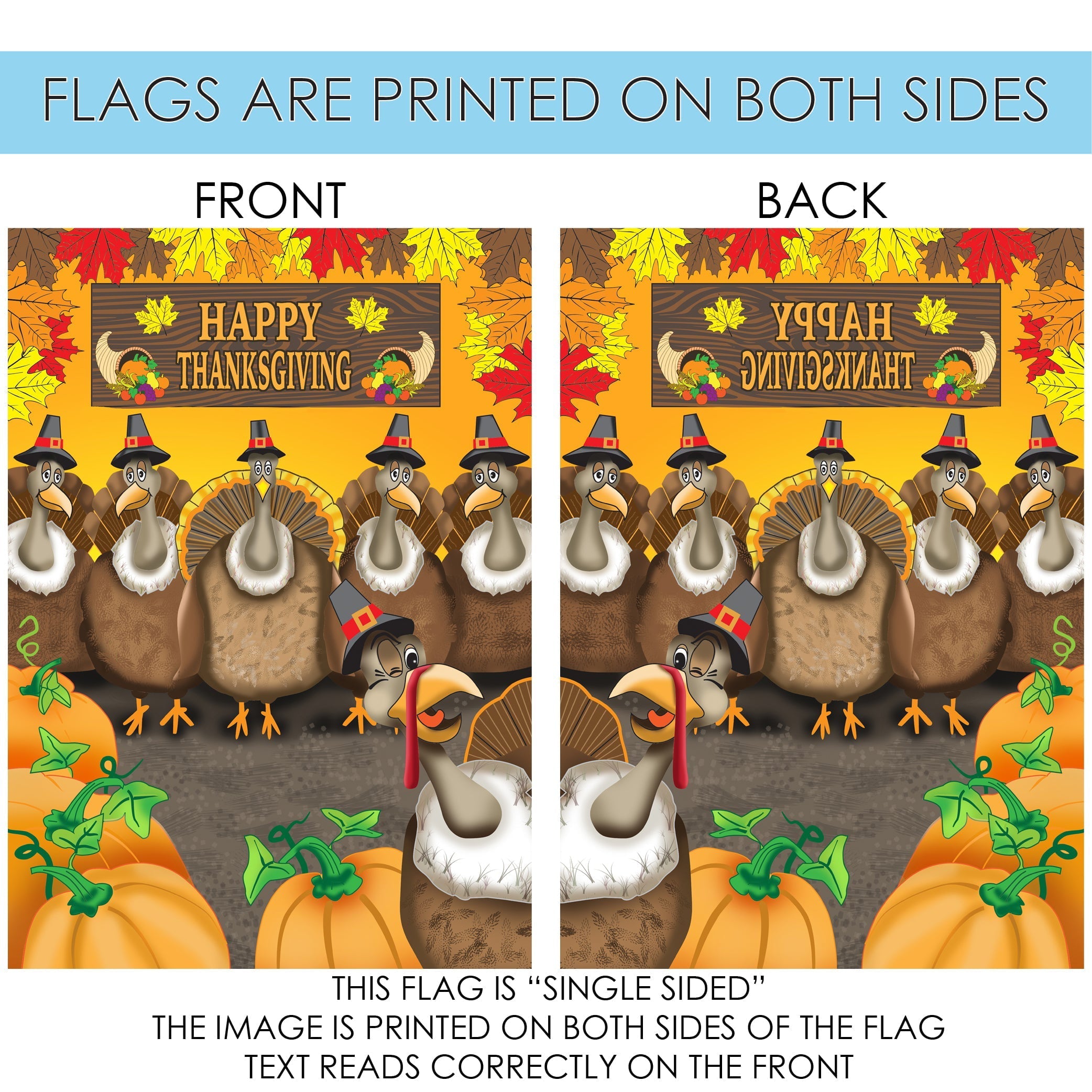 Toland Home Garden Turkey Photobomb Fall Thanksgiving Flag Double Sided 12x18 Inch