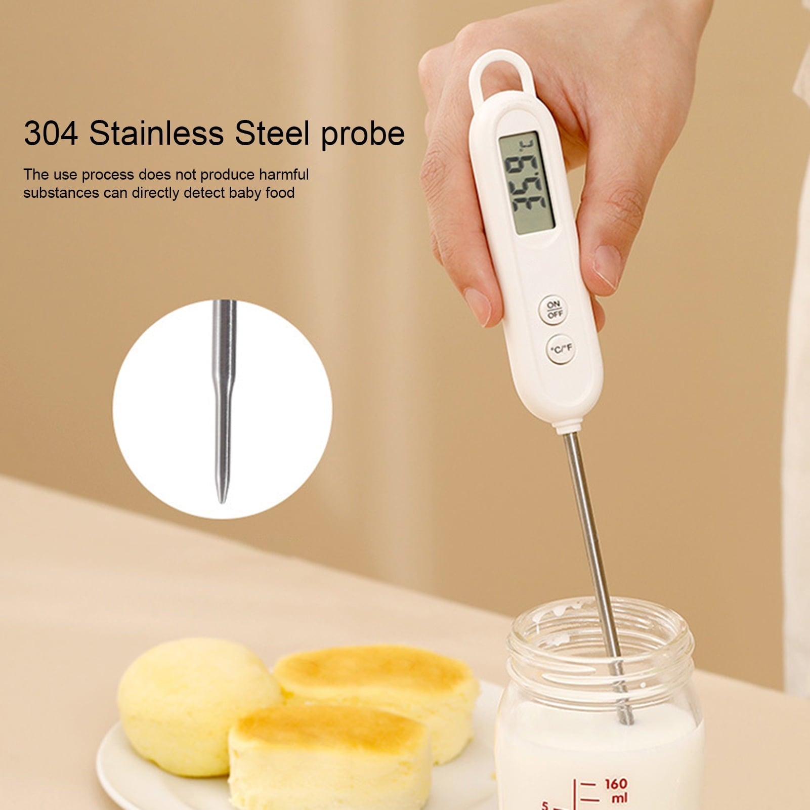 VEAREAR Food Thermometer LCD Large Screen Digital Display Food Grade Stainless Steel Probe Fast Gauge Hand Tool BBQ Meat Cake Food Temperature Measurement Tool Kitchen Gadgets