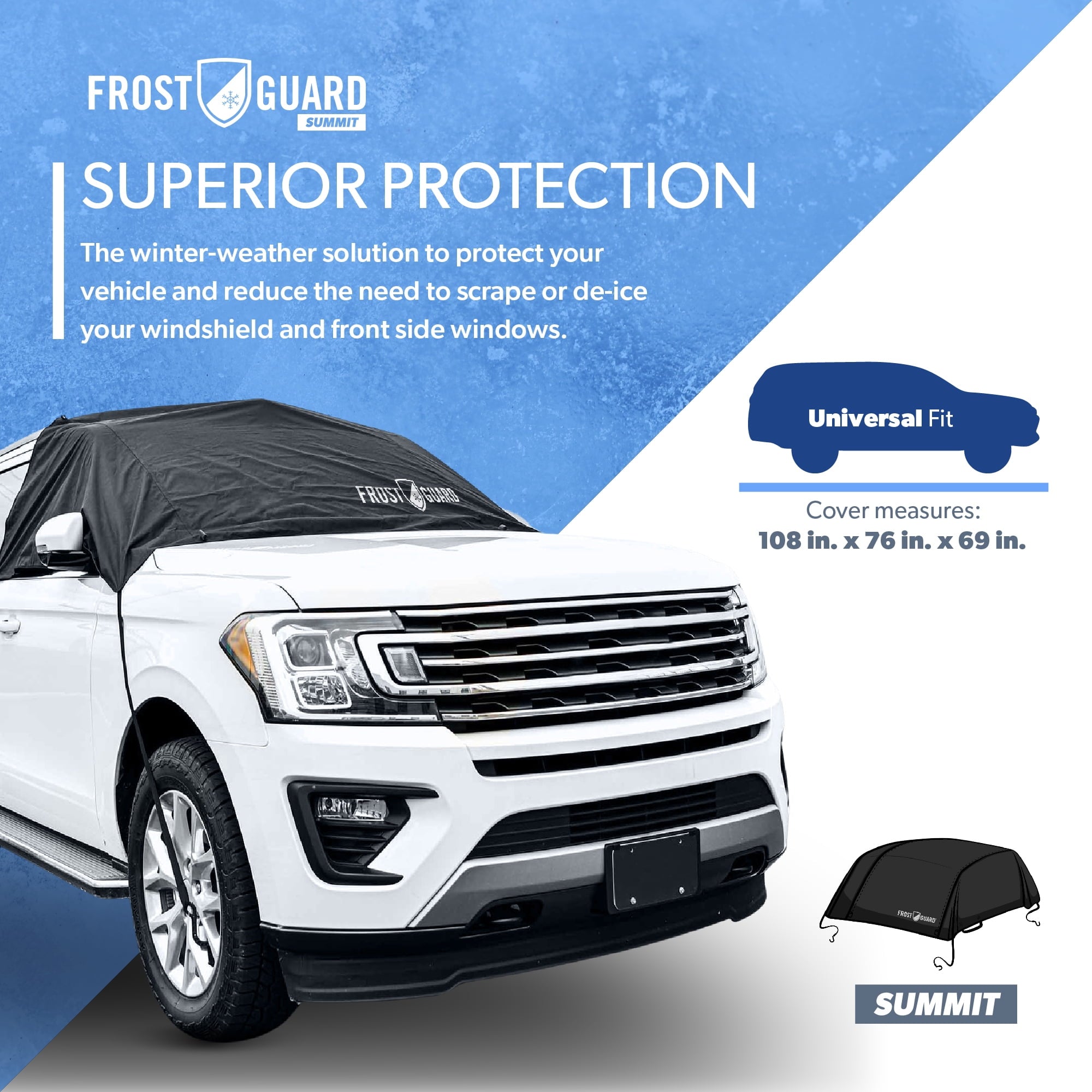 FrostGuard Summit Full-Coverage Car Windshield Cover for Ice, Snow & Frost, Black