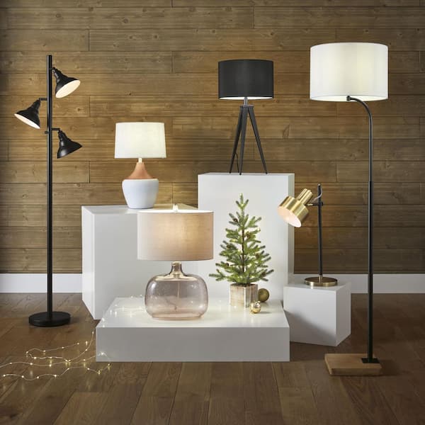 Keswick 21.25 in. Black and Light Wood Grain Accent Lamp