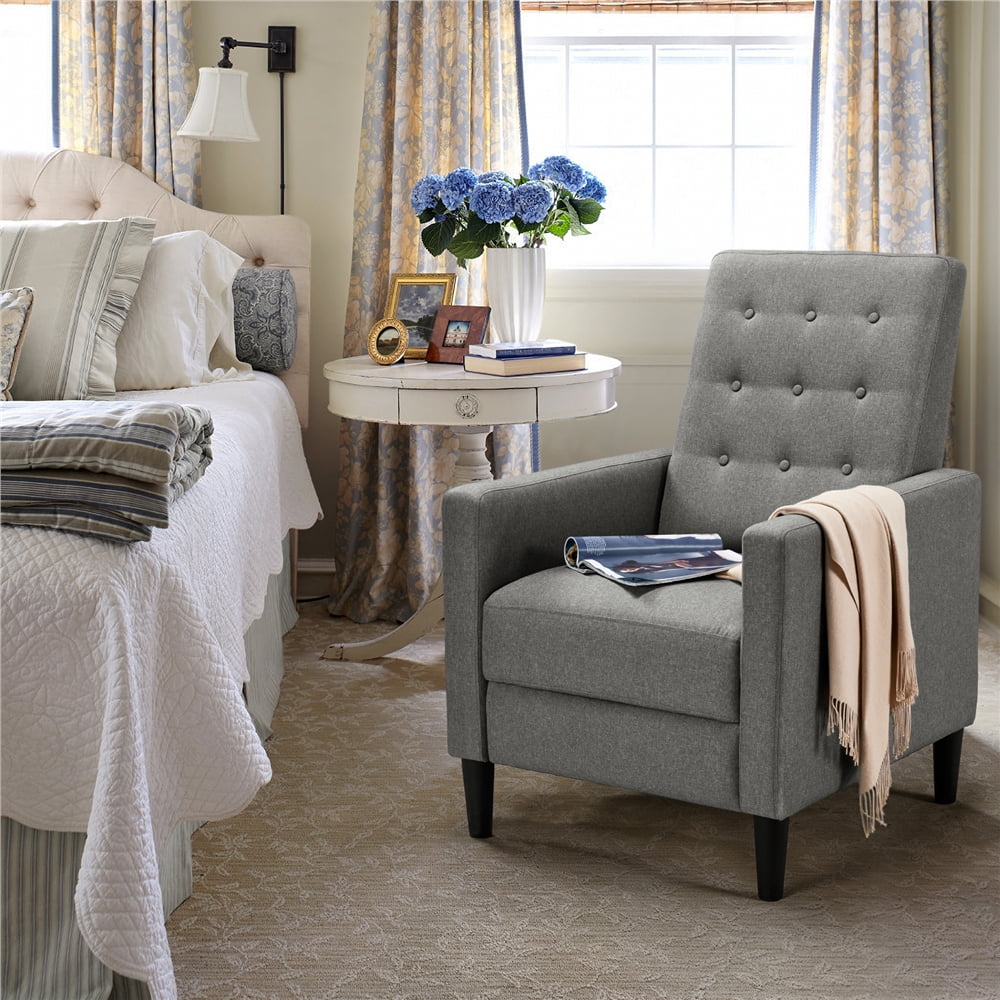 SmileMart Modern Tufted Fabric Push Back Recliner with Pocket Spring, Gray