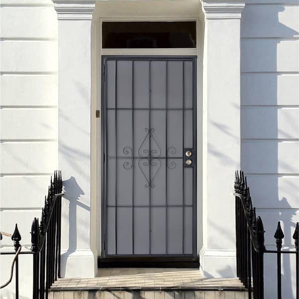 36 in. x 80 in. Champion Black Steel Surface Mount Outswing Security Door with Expanded Steel Screen Inlay