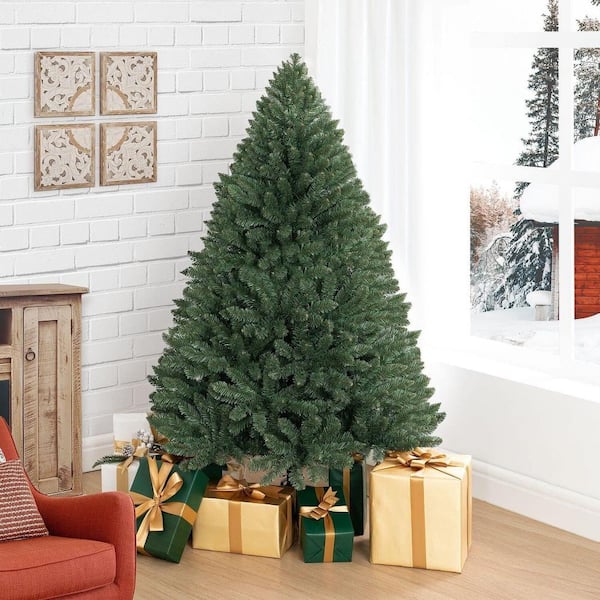 7.5 ft. Spruce Prelit Artificial Christmas Tree with Foot Pedal, 1717 Branch Tips, 550 Warm Lights and Metal Stand
