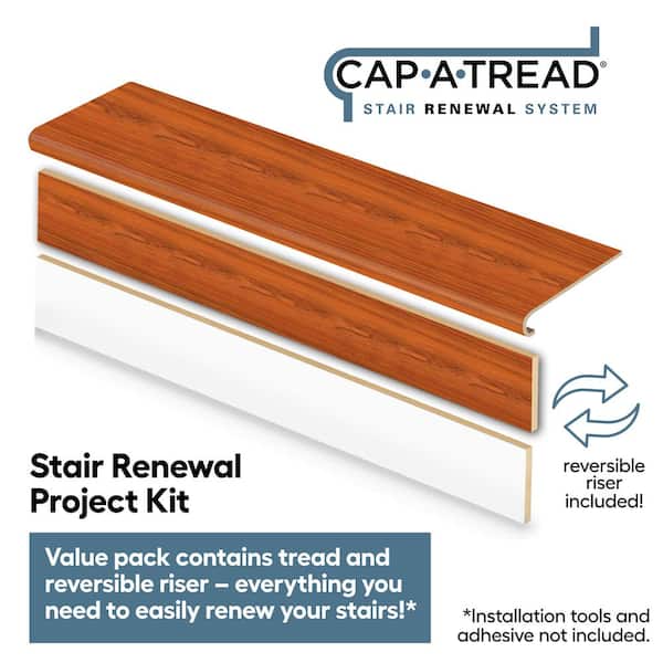 Paradise Jatoba 47 in. L x 12.15 in. W x 1.69 in. T Laminate Stair Tread and Reversible Riser Kit Adhesive