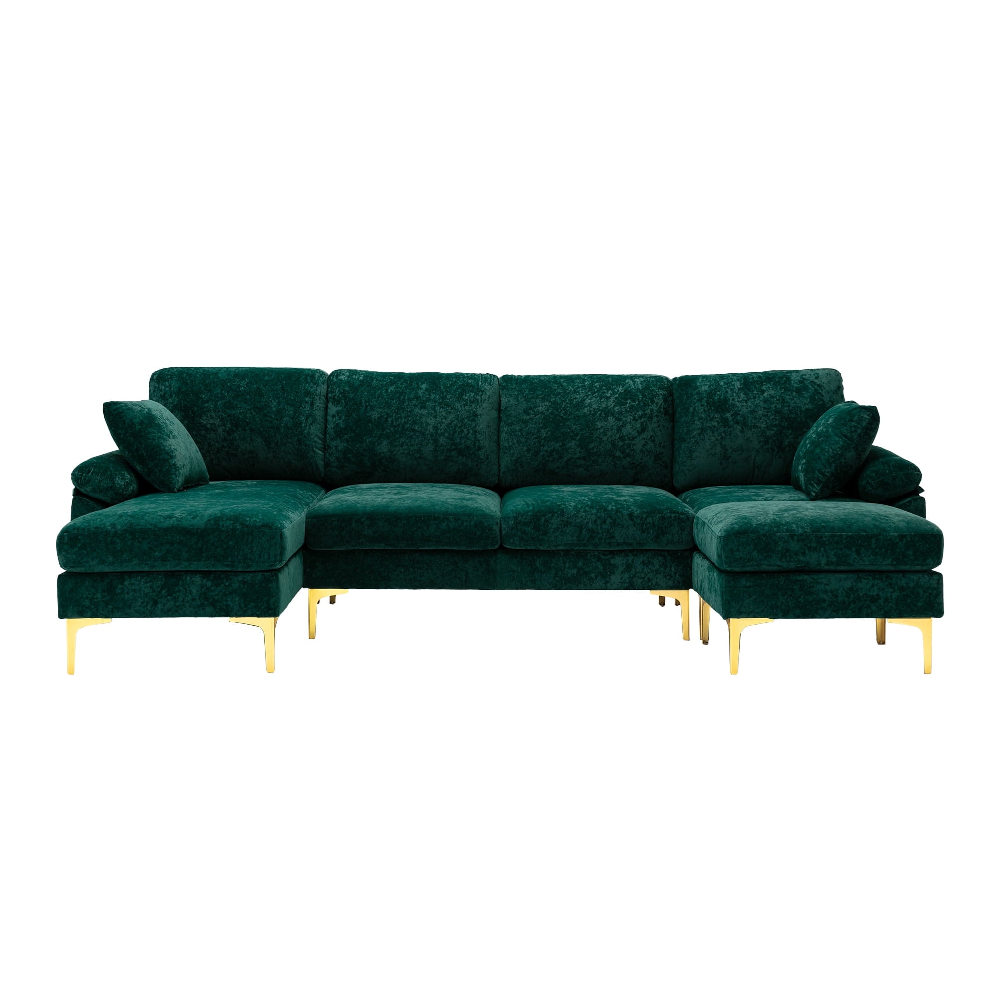 Convertible Sectional Sofa, Modern U-Shape Modular Couch, Living Room Sofa with Ottoman and 2 Small Pillows, Accent Sofa for Large Space, Apartment and Office, Emerald