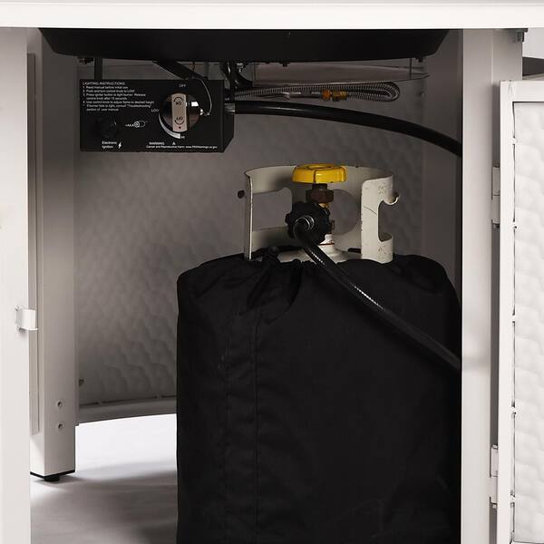 44 in. x 44 in. White Round Aluminum Propane Fire Pit Table with Glass Beads, 2 Covers, Lid, 55,000 BTUs