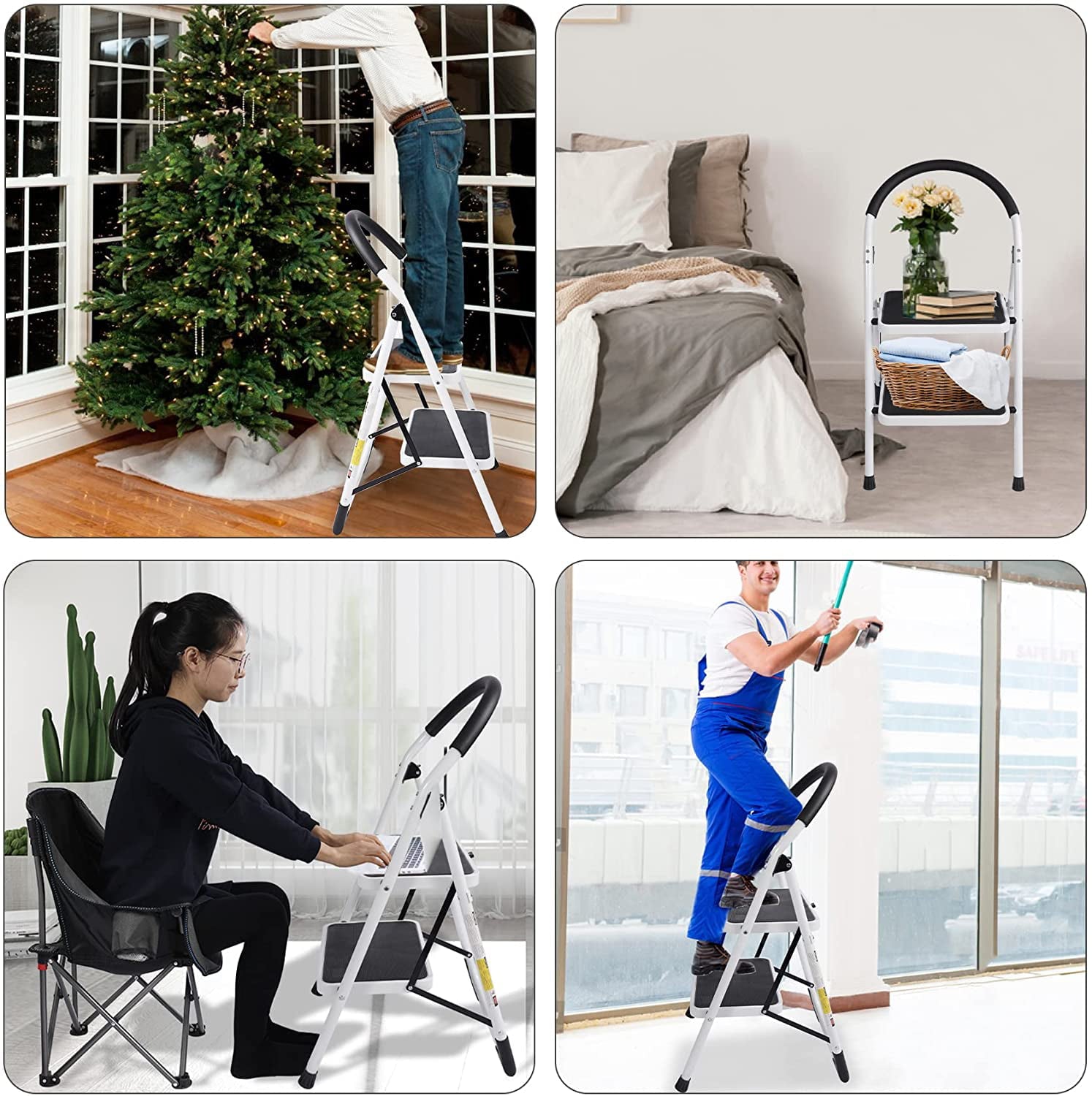 SUGIFT 2 Step Ladder Folding Step Stool with Anti-Slip Pedal Steel Ladder for Household, Kitchen and Office