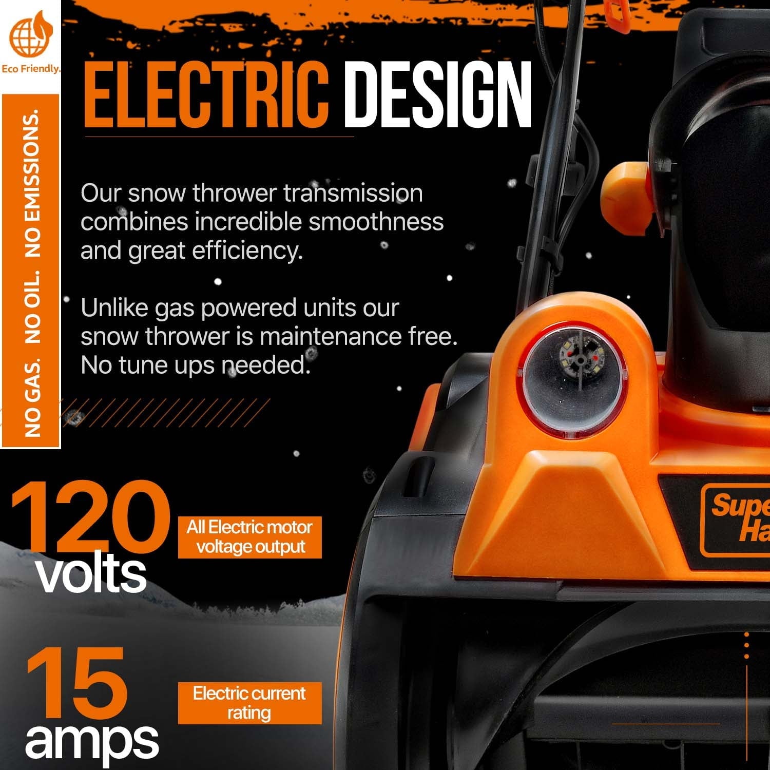 SuperHandy Electric Snow Blower: 18x10 Inch Path, 720 lbs/min, 25ft Throw, LED Lights - Corded AC 120V 15A for Driveways, Paths, and Yards