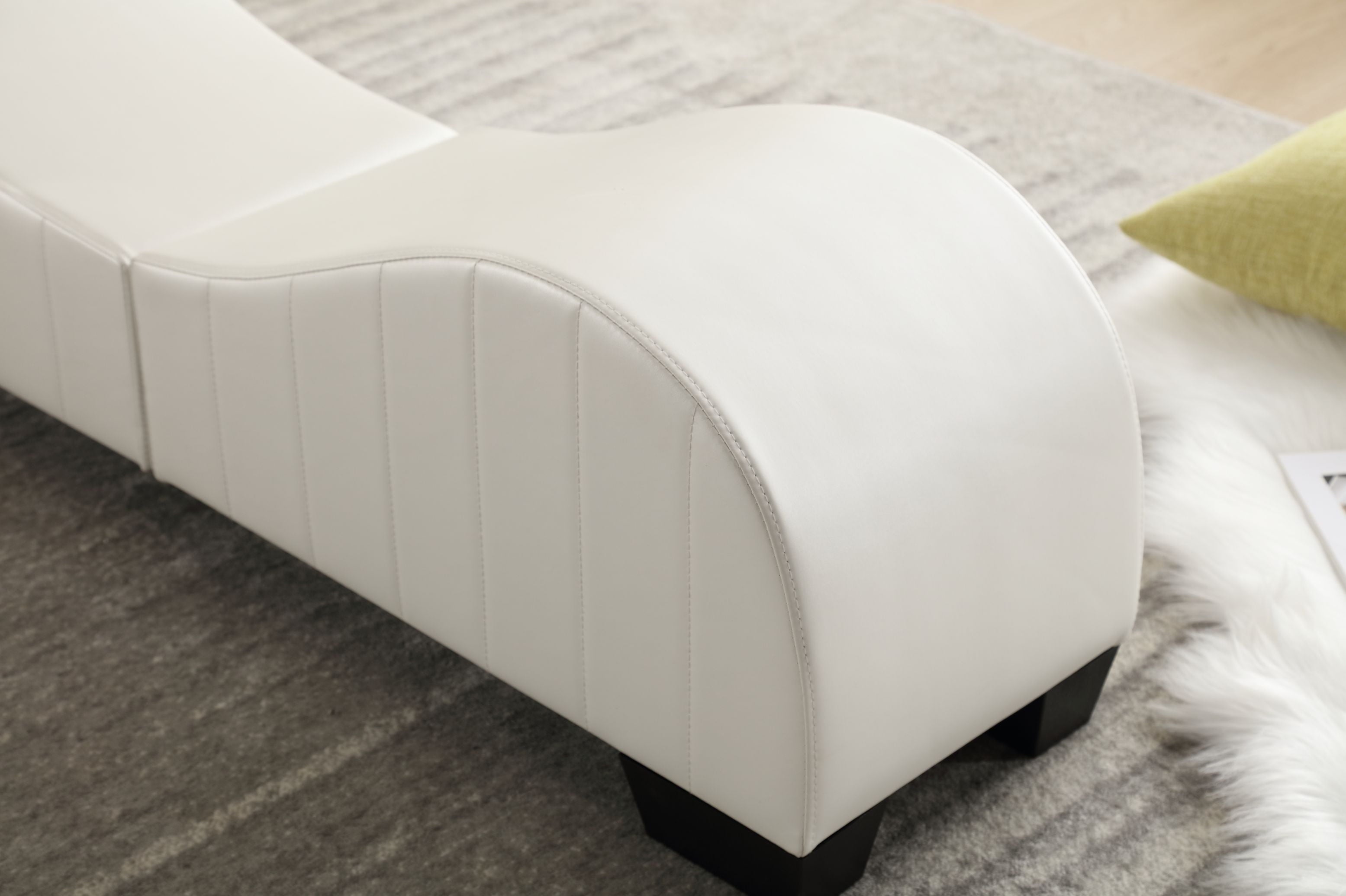Walkfairy Yoga Chaise Lounge for Stretching & Relaxation Modern Faux Leather Curved Sofa, Modern Faux Leather Curved Sofa, Living Room Bedroom Accent, White