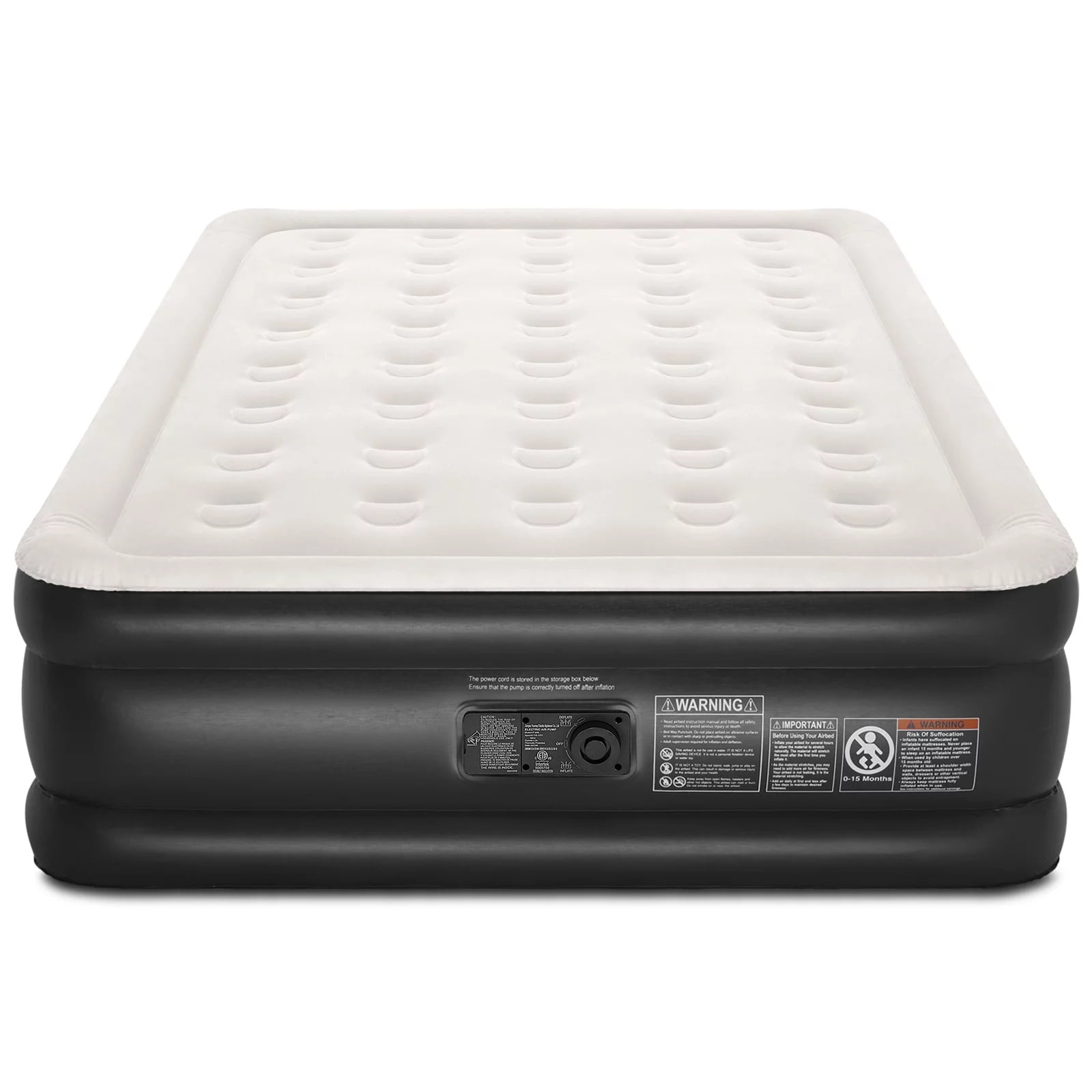 US 18 inch Queen Size Air Mattress with Built-in-Pump, Black