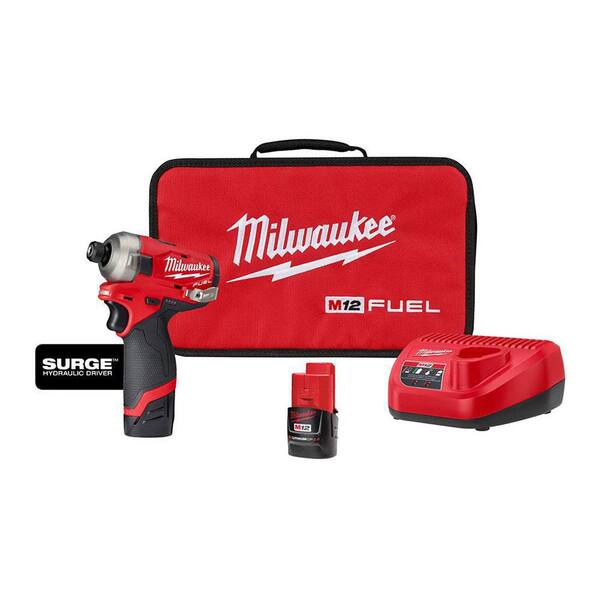 M12 FUEL SURGE 12V Lithium-Ion Brushless Cordless 1/4 in. Hex Impact Driver Compact Kit w/Two 2.0Ah Batteries, Bag