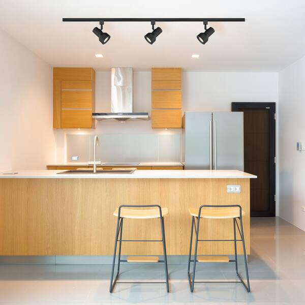 Medium 1-Light Solid Black Step Cylinder Integrated LED Track Lighting Head