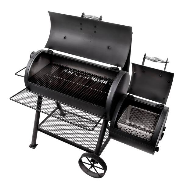 Highland Reverse Flow Offset Charcoal Smoker and Grill in Black with 900 sq. in. Cooking Space