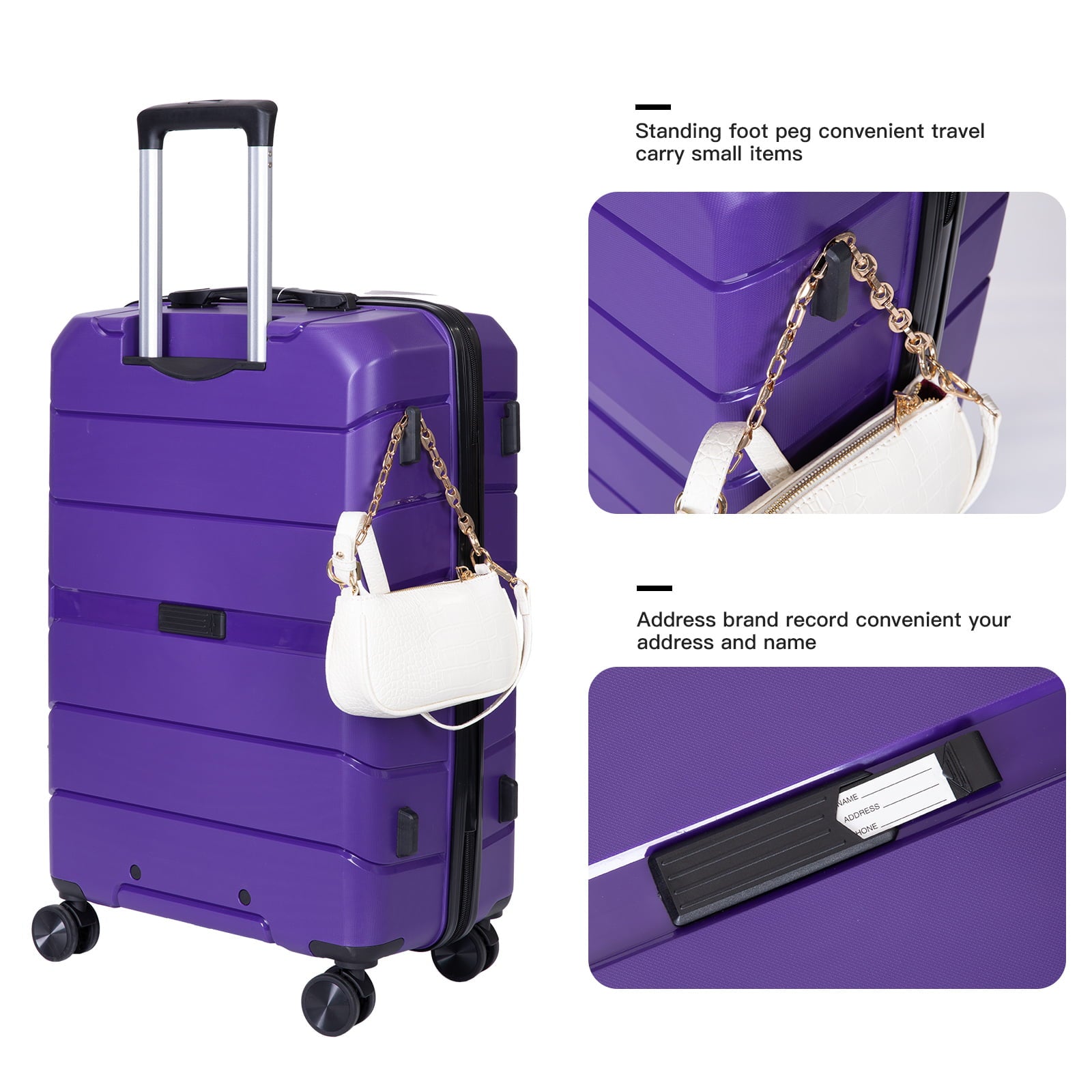 Travelhouse 3 Piece Luggage Set Hardshell Lightweight Suitcase with TSA Lock Spinner Wheels.(Purple)