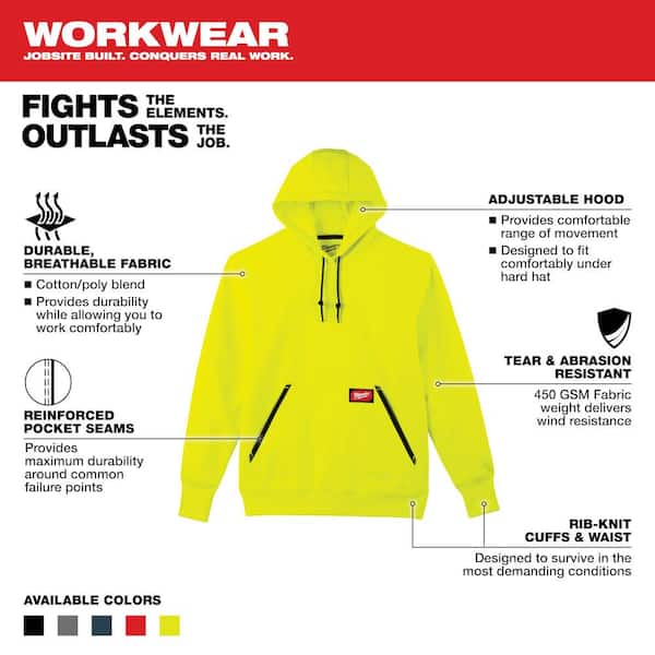 Men's Extra-Large Hi-Vis Heavy-Duty Cotton/Polyester Long-Sleeve Pullover Hoodie