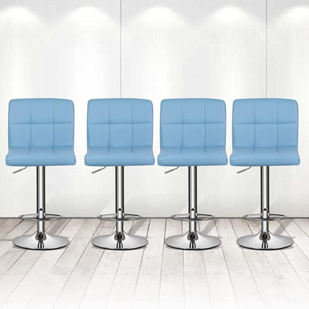 Magshion Set of 4 Faux Leather Adjustable Swivel Bar Stools with Square Back, Kitchen Counter Height Barstools Dining Chairs, Black