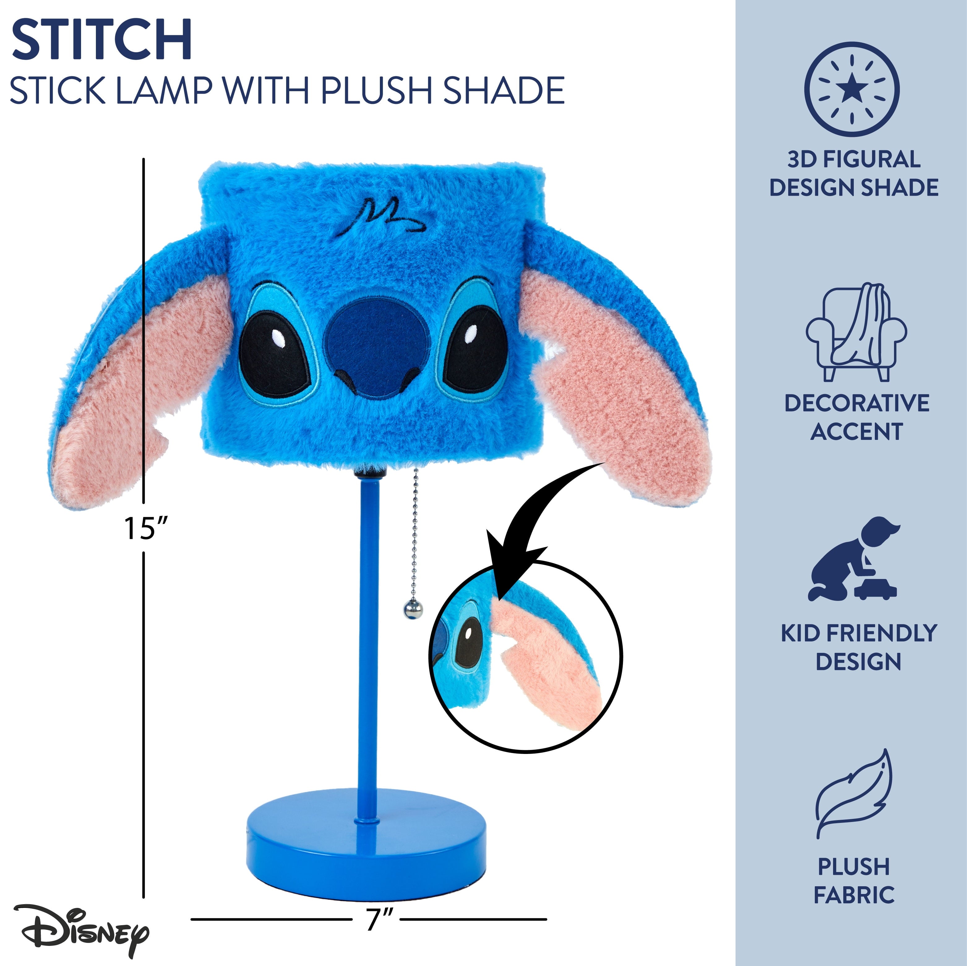 Disney Stitch Plush Shade Stick Lamp, Blue, 15