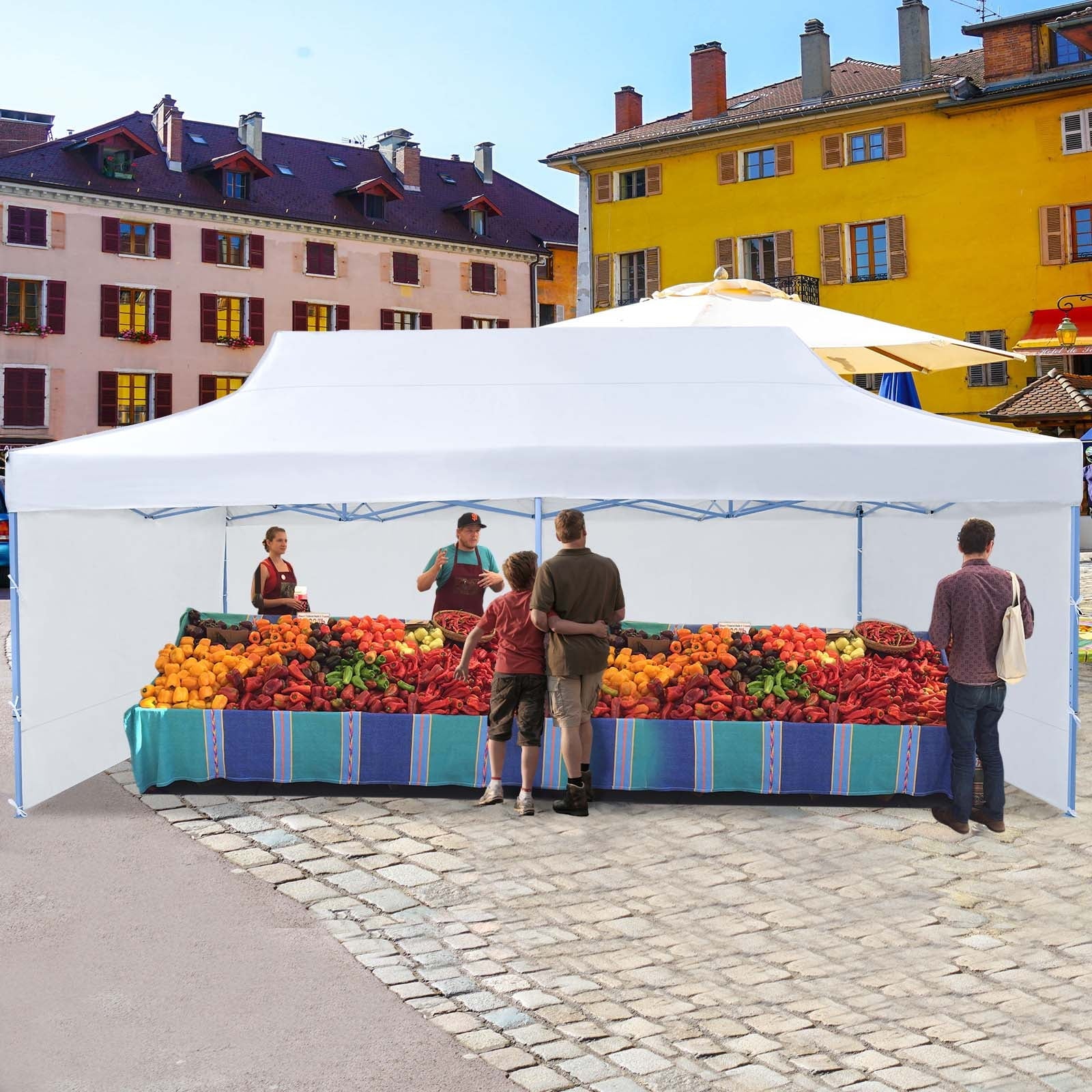 Texinpress 10'x20' Ez Pop Up Commercial Canopy Tent with Sidewalls, White