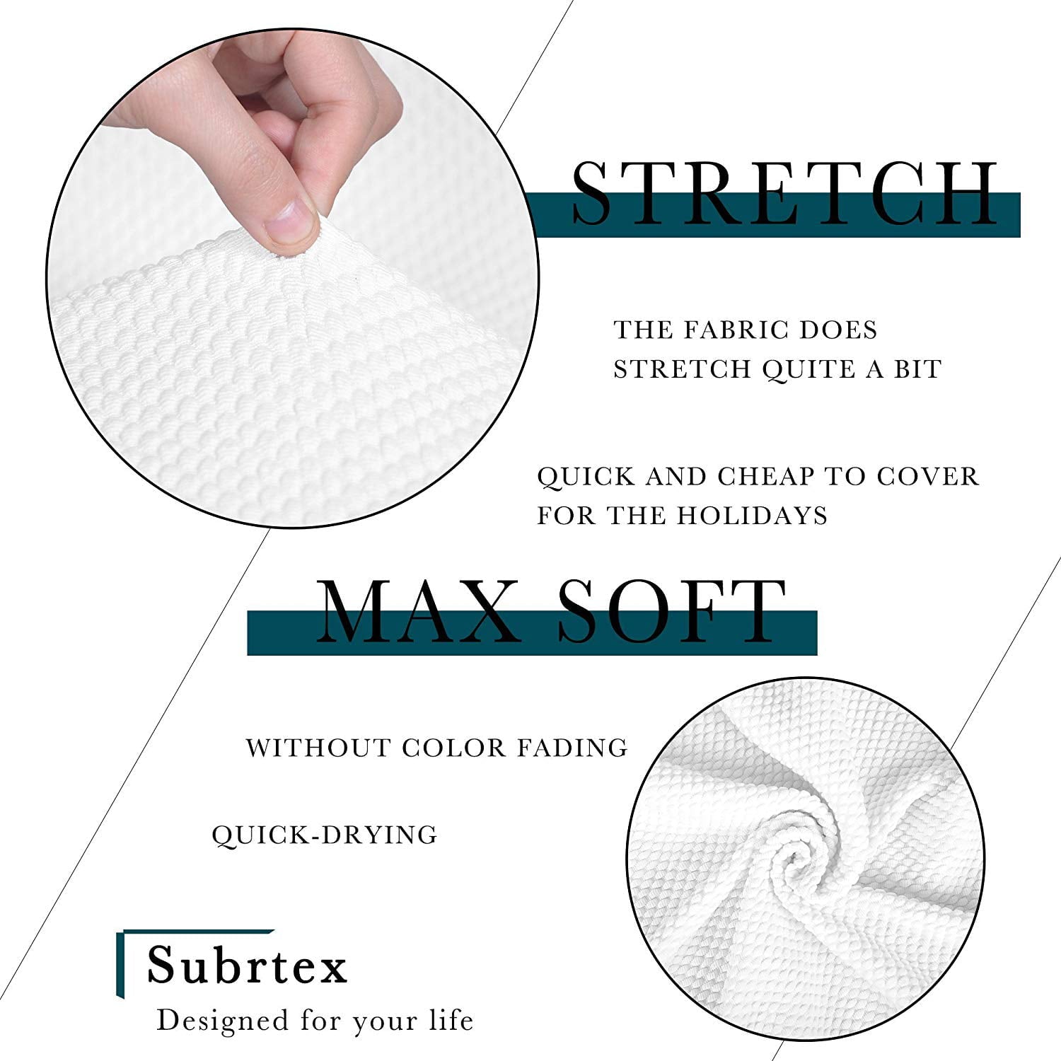 Subrtex Stretch Textured Grain Dining Chair Slipcover (Set of 4, White)