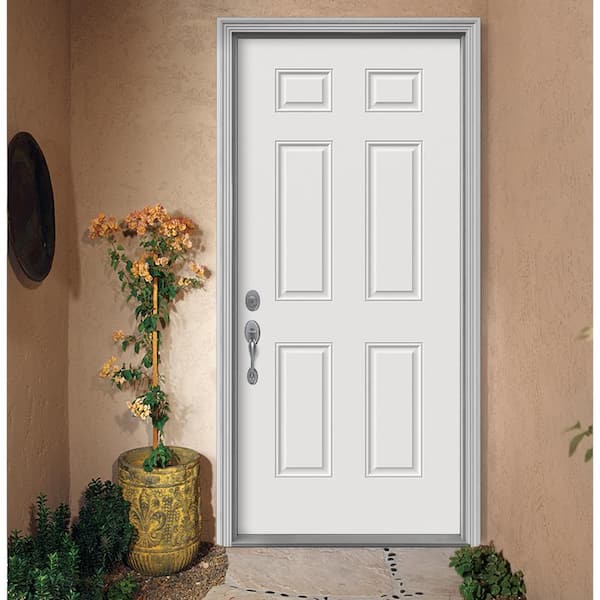 30 in. x 79 in. 6-Panel Primed Premium Steel Front Door Slab