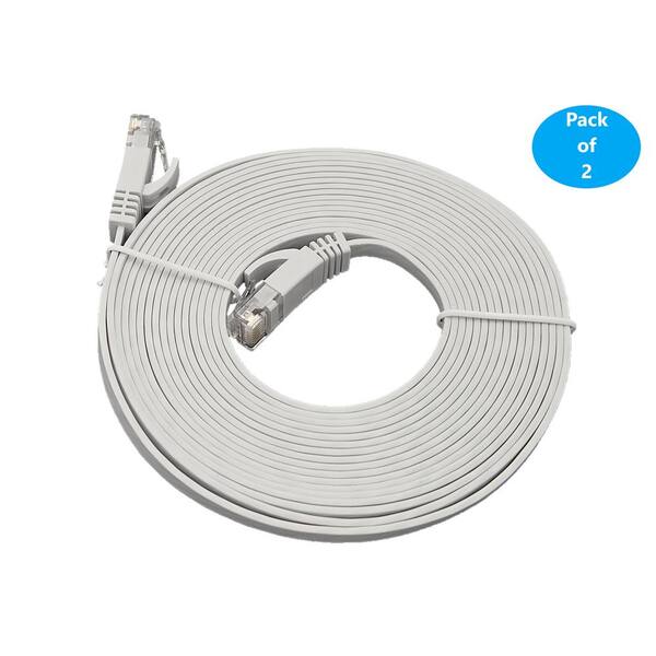 25 ft. Cat6 UTP RJ45 Flat Patch (30AWG) Cable White (2-Pack)