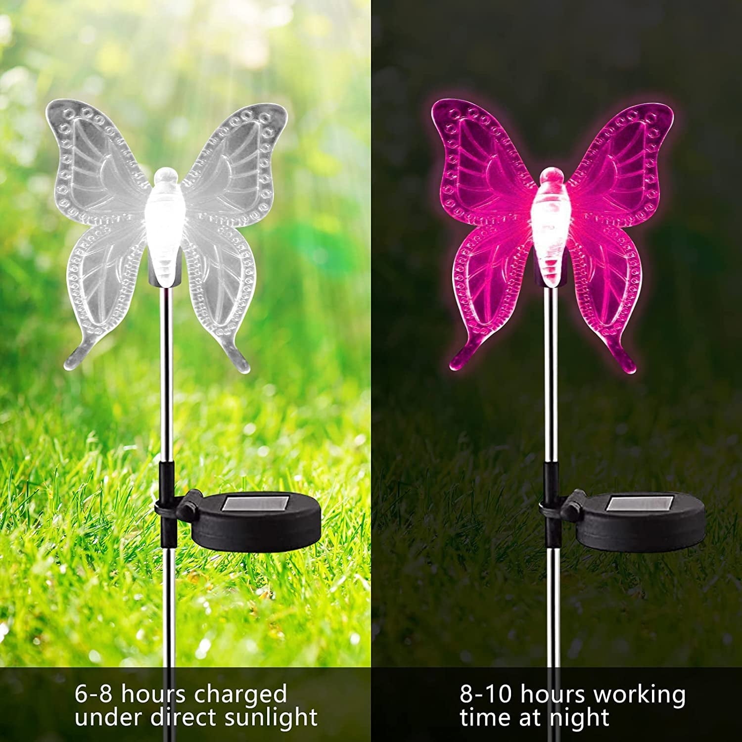 Rirool 3 Pack Solar Lights Outdoor, Multi-Color Changing LED Garden Stake Butterfly Dragonfly Hummingbird Lights