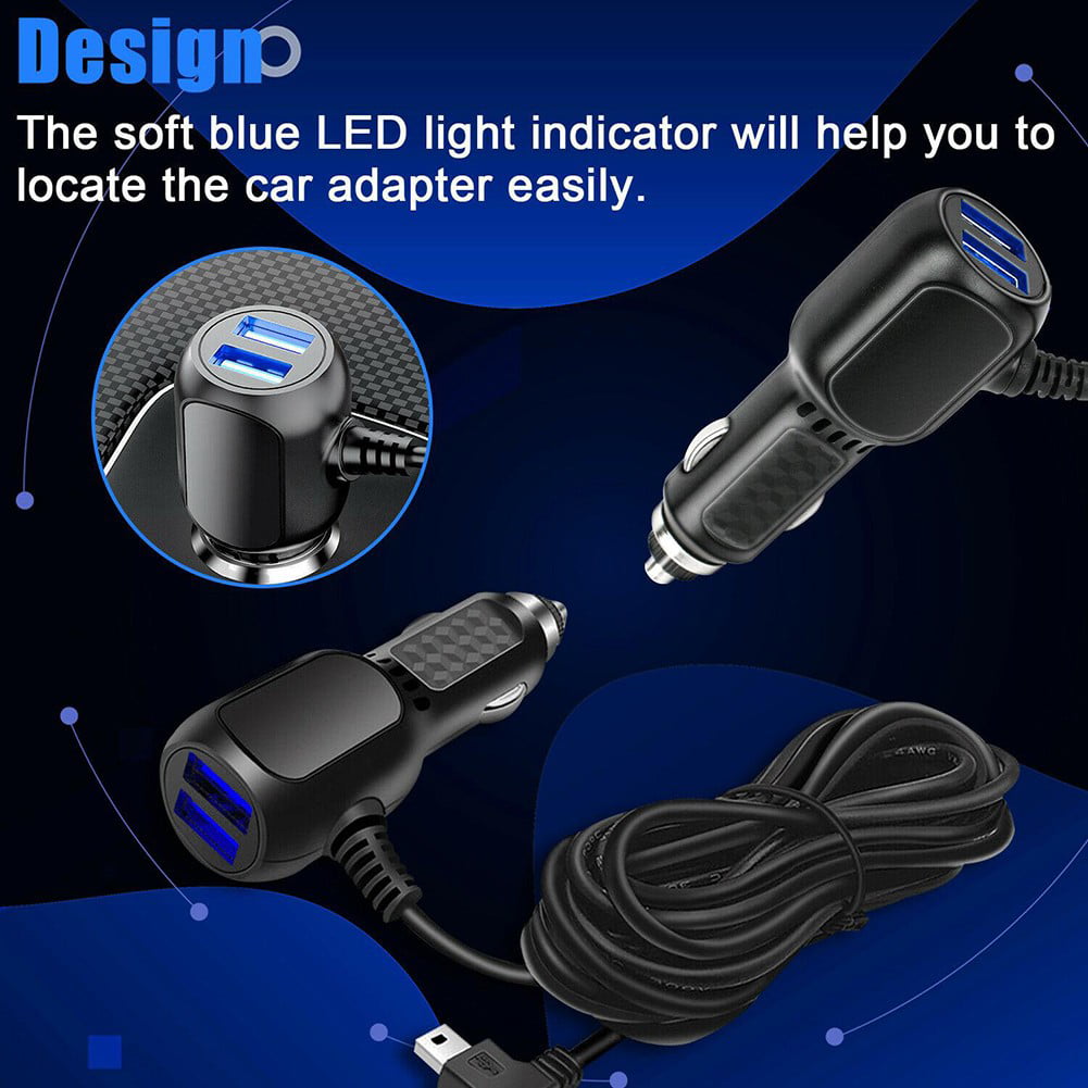 Dash Cam Car Charger Mini USB Cable 11.5ft Power Cord Supply for DVR Camera GPS