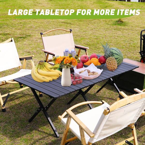 45.66 in. Black Rectangle Steel Picnic Table Seats 4-6 People with Carry Bag