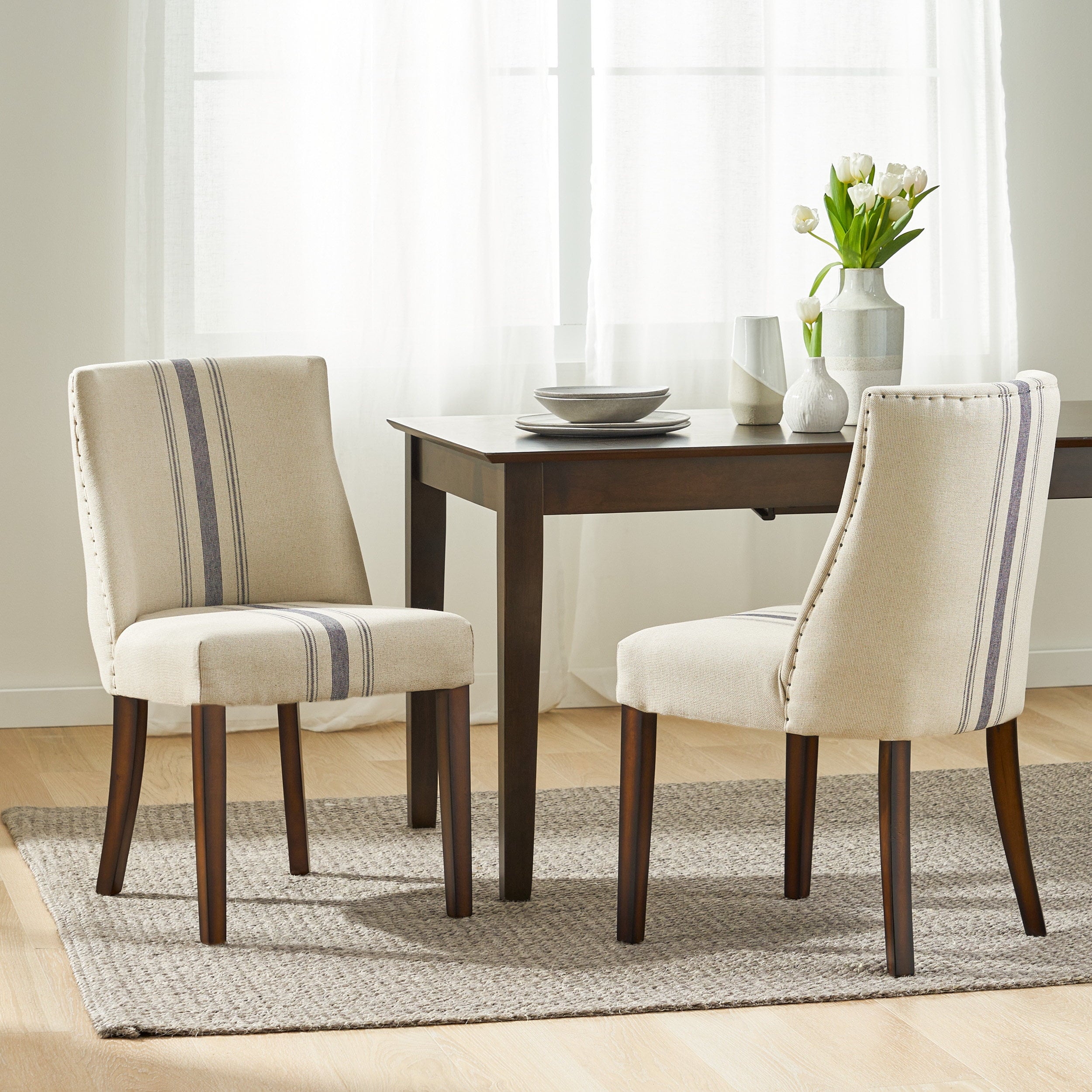 Noble House Harrison Contemporary Fabric Dining Chairs, Set of 2, Beige, Brown