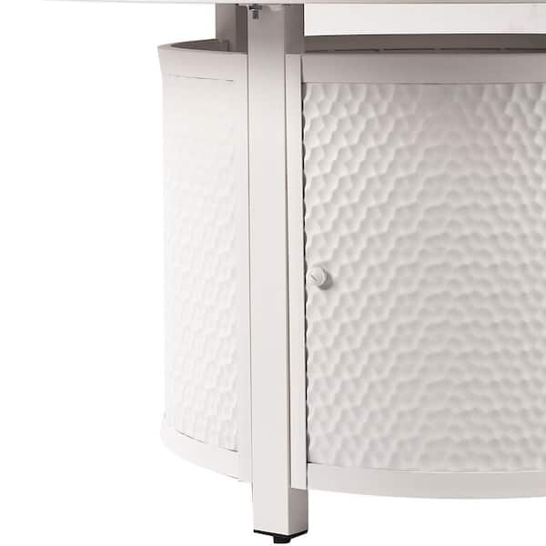 44 in. x 44 in. White Round Aluminum Propane Fire Pit Table with Glass Beads, 2 Covers, Lid, 55,000 BTUs