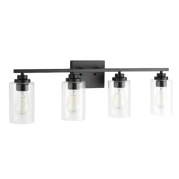 30 in. 4-Light Black Vanity Light with Clear Glass Shades
